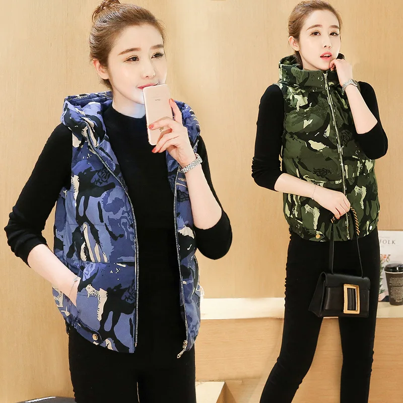 

2018 New Style Autumn And Winter Cotton Coat Vest Women's Korean-style Versatile Student Uniform Camouflage Waistcoat Short Jack
