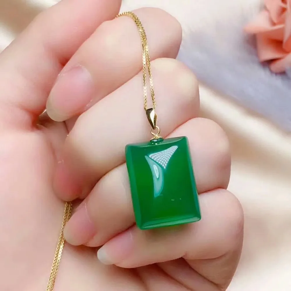 SHILOVEM 18k желтый золотой Природный зеленый халцедон подвески нет ожерелье Этническая Новая прекрасный женский подарок новинка cz1520668ys