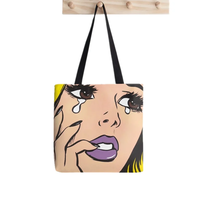 Shopper Lilac Bangs Crying Girl Tote Printed Tote Bag women Harajuku shopper handbag girl Shoulder shopping bag Lady Canvas Bag
