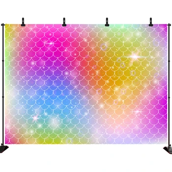 

Colorful Mermaid Scale Photography Backdrop for Birthday Party Baby Shower Video Portrait Photo Vinyl Background Studio