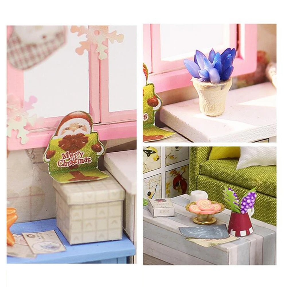3D Wooden Miniature Doll House Furniture DIY Assembly Model with Cover Kids Toy