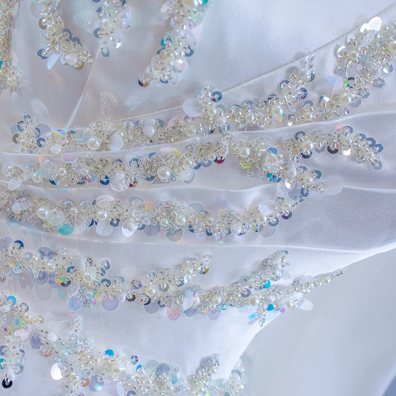 RSM67396 satin wedding dress 2021 bridal long sleeve wedding dress plus size with beads and sequins vestido de noiva princesa 3