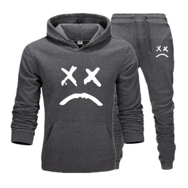 

New cry baby Hoodies Men Two Piece jacket+ joggers sweatpants Winter thermal Sweatshirts Suit Male chandal hombre jogging homme