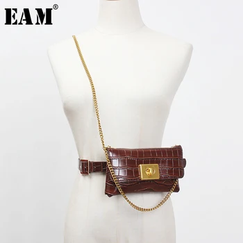 

[EAM] Pu Leather Black Mini-bag Chain Split Long Wide Belt Personality Women New Fashion Tide All-match Spring 2020 1S926