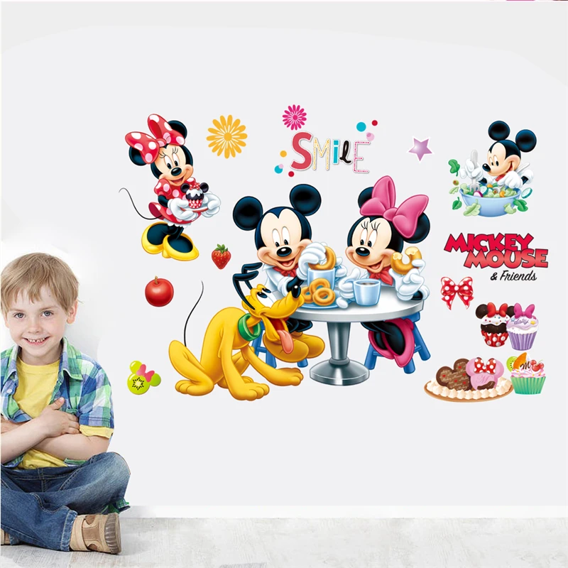 Disney Mickey Minnie Mouse Pluto Wall Decals Kids Rooms Party Home Decor Cartoon 25*70cm Wall Stickers Pvc Mural Art Diy Posters