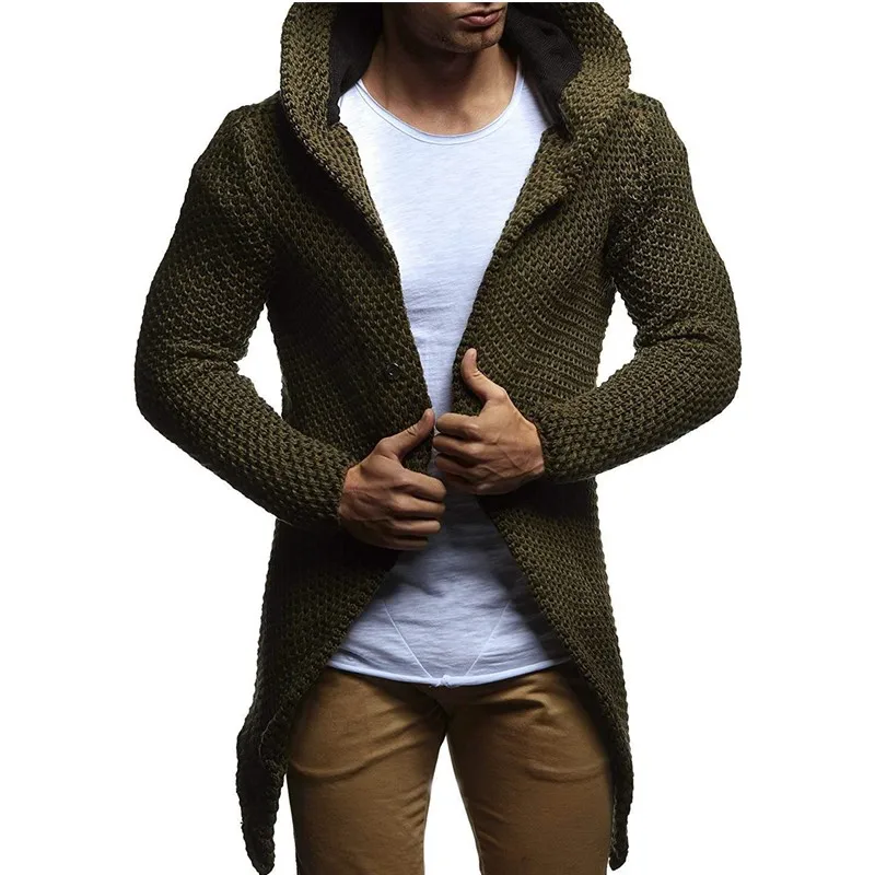 Dropshipping 2019 Brand Quality Cardigan Men Coats Solid Hooded Sweaters Men Fashion Long Thick Warm Winter Sweater Men Outwear
