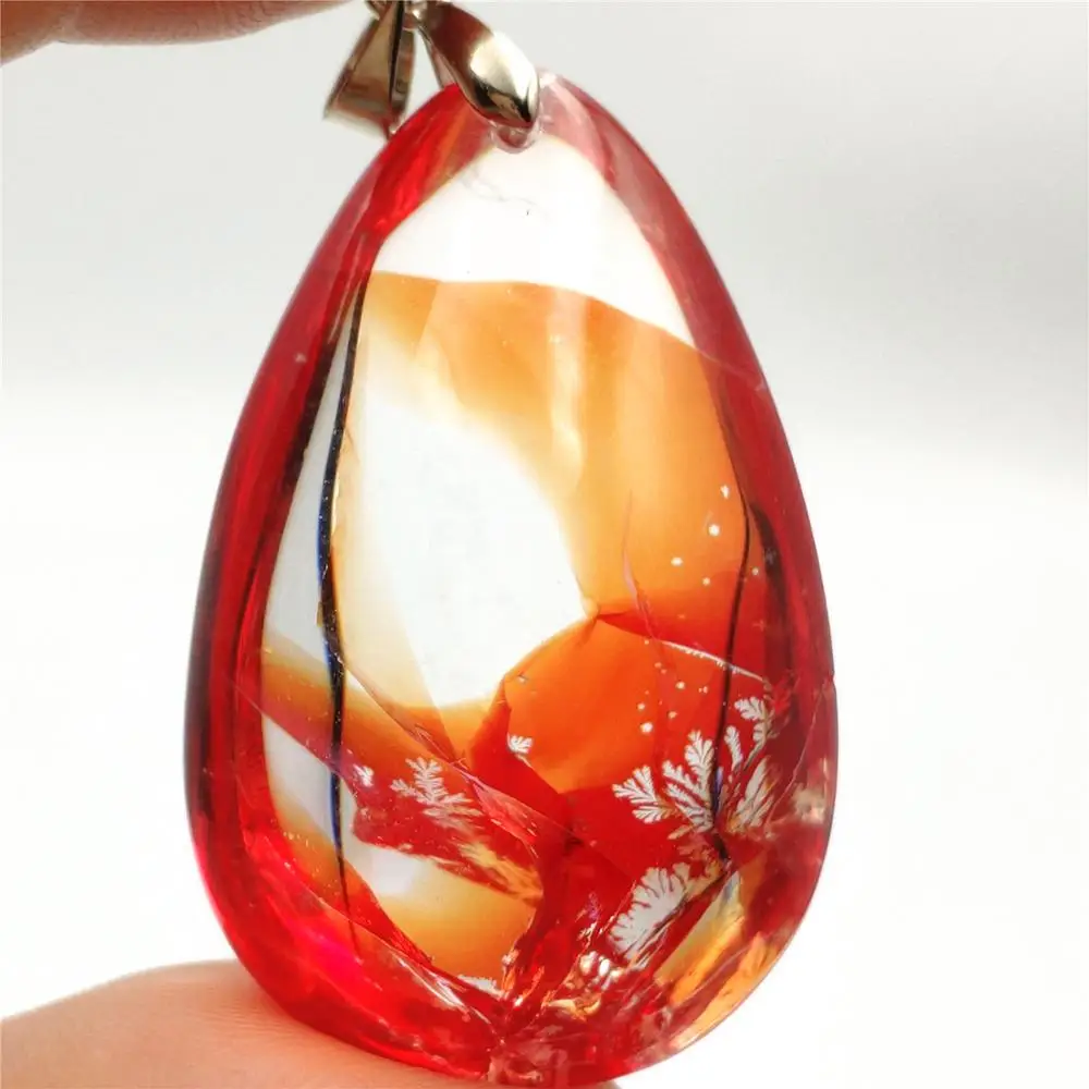 

Genuine Natural Red Limonite Phantom Quartz Crystal Multi-inclusions Pendant 39x25x13mm Women Man Rare Fashion Reiki AAAAA