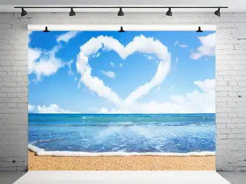 

VinylBDS 10x10ft Summer Seaside Photography Backdrops Beach Backgrounds For Photo Studio Blue Sky Heart Photography Props