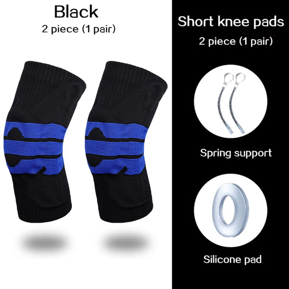 2PCS Short black Коленной чашечки протектор коленного бандажа силиконовый весна наколенники Баскетбол вязаный Эластичный компрессионный бандаж для поддержки колена Поддержка защитные наколенники - Цвет: 2PCS Short black