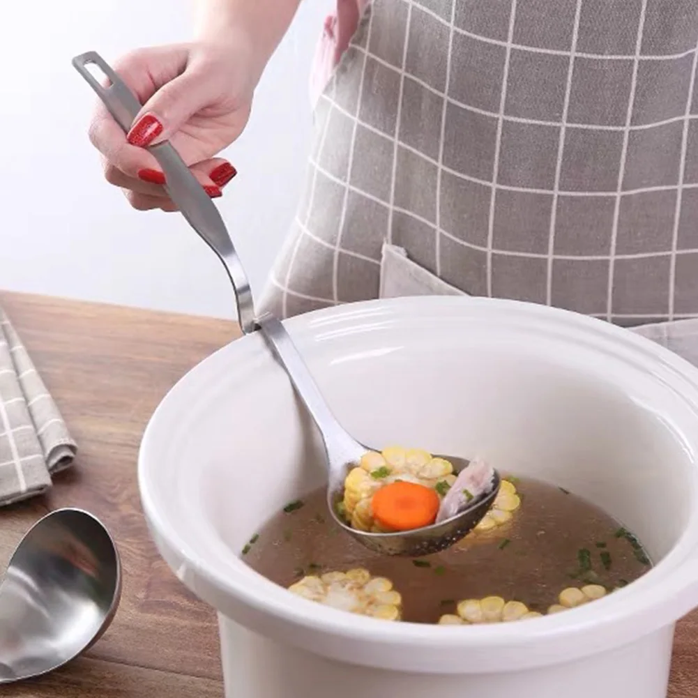 Фильтр для супа, ложка-сито, кухонная утварь, гибка посуды, подвесная кухонная посуда из нержавеющей стали стальная длинная ручка