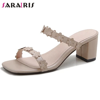 

SARAIRIS Open Toe Flower Slip On Pumps Women Mixed Color Handmade Brand Fashion Mules Ladies Summer Shoes