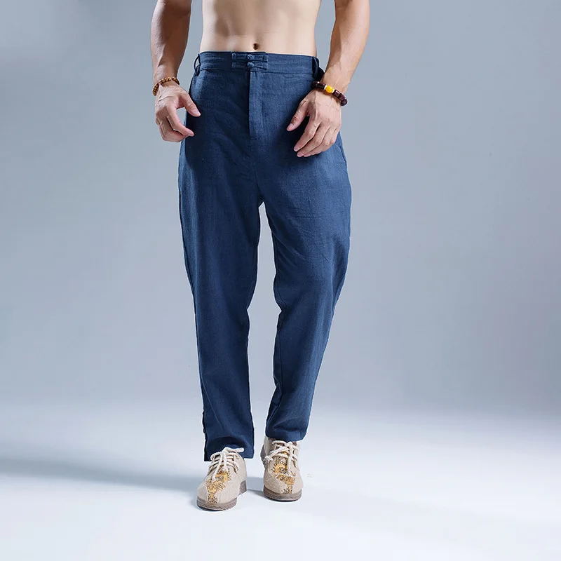 Autumn New Style Men's Vintage Slim Fit Skinny Pants Manufacturers Direct Selling Ethnic Characteristics of Men's Flax Pants
