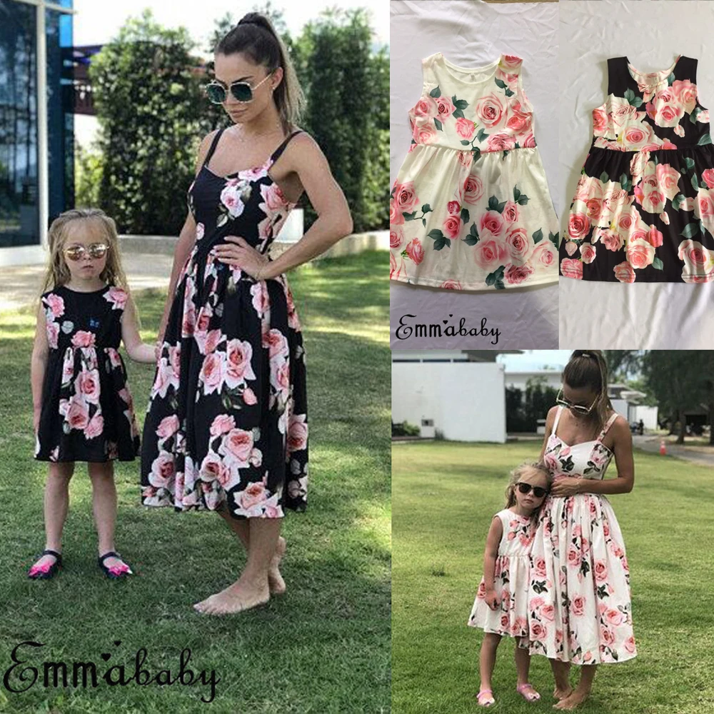 Pudcoco/одинаковые комплекты для семьи; повседневное длинное платье без рукавов с цветочным рисунком для мамы и дочки; Helen115