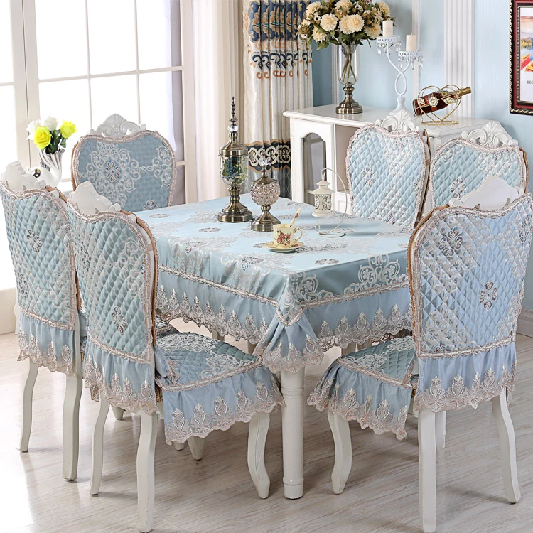 Комплект льняной скатерти в европейском стиле, нескользящая скатерть для стула, Высококачественная роскошная кружевная скатерть для дома, Свадебный комплект для обеденного стола