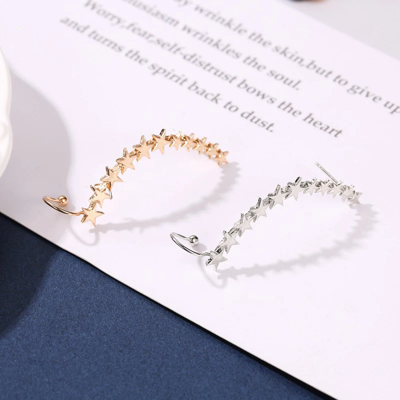 Sliver Gold Color Star Shape Long Earcuffs Bohemian Crystal Clip On Ear Cuff For Women Earring Clips Jewelry ear clip earrings clip earrings ear clip ear accessories