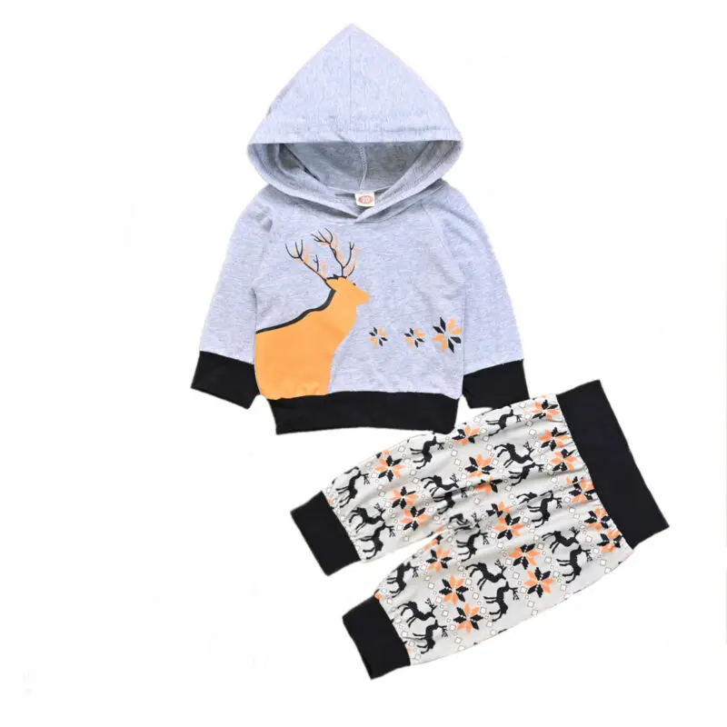 CANIS осенне-Весенняя модная Рождественская Одежда для новорожденных мальчиков и девочек толстовки с длинными рукавами комплект одежды из топа и штанов