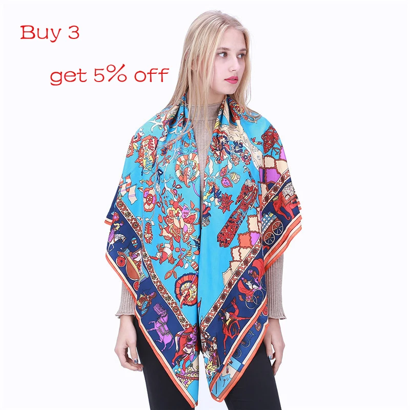 LESIDA Pure Silk Scarf Women Large Shawls Stoles Tree Print Square Scarves Echarpes Foulards Femme Wrap Bandanas 130*130CM 1303 2