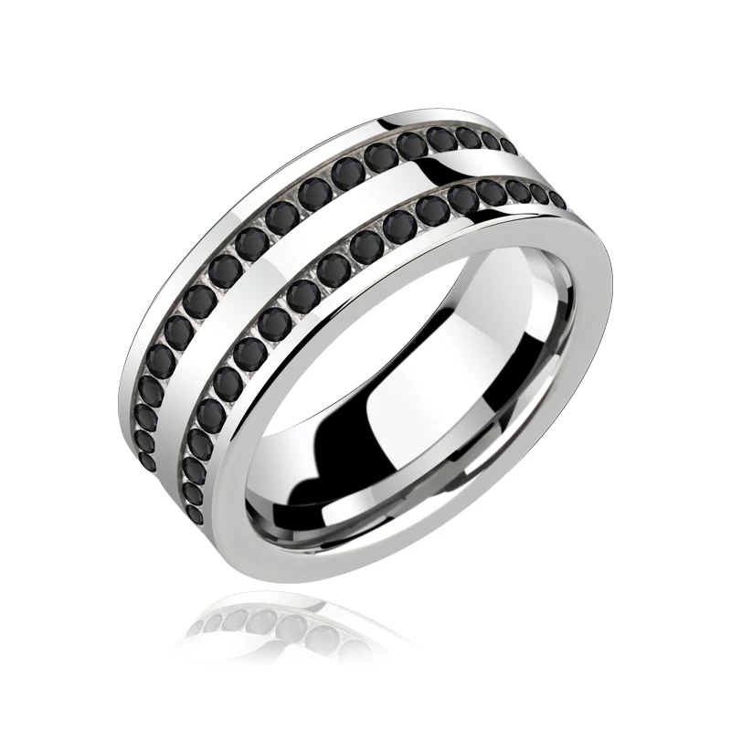 Новое поступление 8 мм ширина карбида вольфрама обручальные кольца для женщин мужчин полированный с белыми/черными камнями CZ Размер 7-11 - Цвет основного камня: Черный