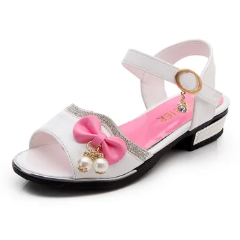 

Summer Fashion Princess Shoes Toddler Pu Leather Sandals Girls Beads Bow Sandals Soft-soled Girls' Roman Shoes B659