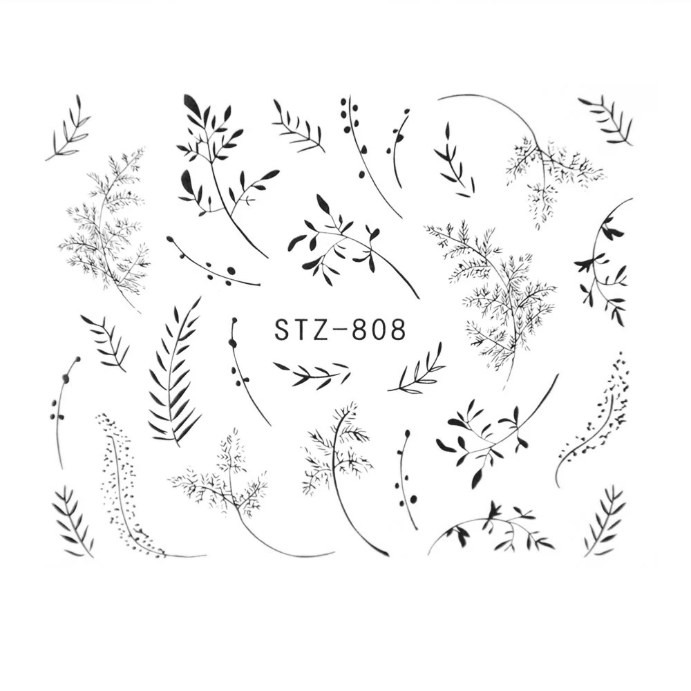Nail Stickers Sliders For Nails For Manicure Decor Nails Set Nail Design Sliders Flower Leaf Tree Green Nail Art Watermark Decal