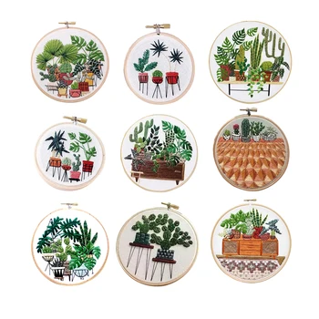 

Pot Plant Pattern - Stamped Embroidery Kit with Embroidery Hoop 20cm for Beginners Starters DIY Sewing Crafts