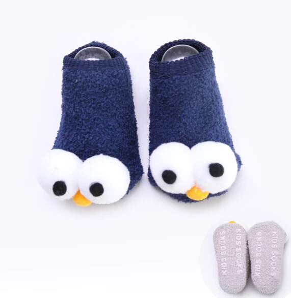 Мягкие Нескользящие хлопковые носки унисекс с рисунком для новорожденных; тапочки; зимние теплые - Цвет: Navy