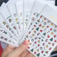 10 Pcs Winter Xmas Nail Stickers 3d Elk Santa Christmas Snowflake Cartoon Slider Design Polish Decoration Nail Accessories CL