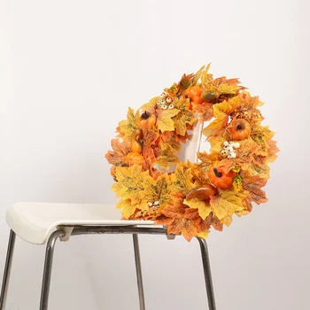 

Ginkgo Speckled Maple Leaf Wreath Thanksgiving Pumpkin Curved Melon Vine Ring Decorative Door Hanger