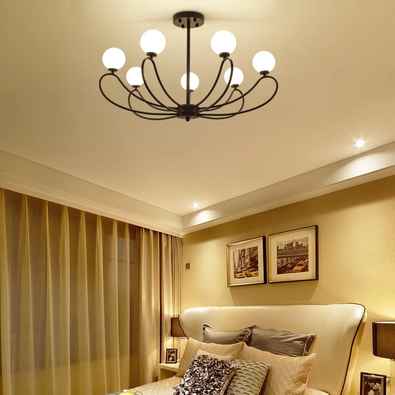 

Modern simplicity Black LED chandelier ceiling Iron Glass ball fixtures for Nordic living room restaurant bedroom hanging lamp