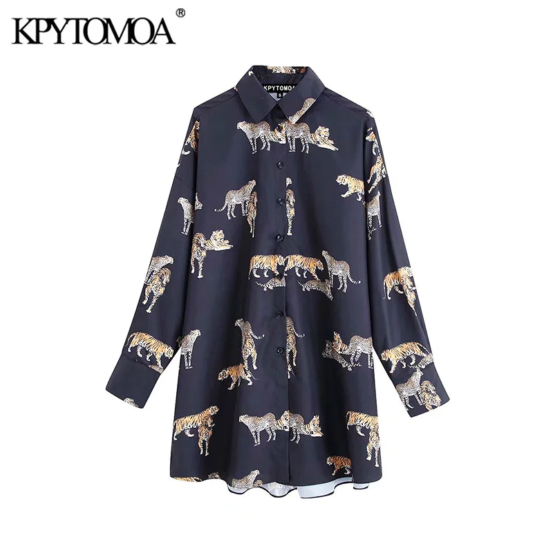  Vintage Stylish Animal Print Blouses Women 2020 Fashion Lapel Collar Long Sleeve Female Shirts Blus