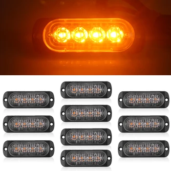

10pcs/Set 4 LED Car Truck Strobe Warning Amber Flashing Beacon Light Lamp 12Volt