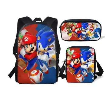 

16 inch Fashion Boys Girl School Bags Cute Cartoon Mario Printing 3pcs Set Student Backpack Book Pencil Teens Bag Mochila