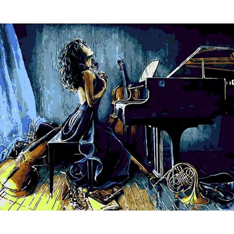 

RUOPOTY Painting By Numbers Piano girl Hand Painted Pictures By Number Figure Sunset On Canvas Home Decoration DIY Gift Wall Art