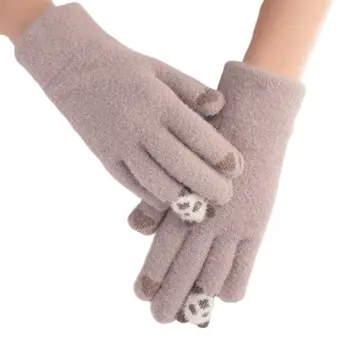 

Women Kids Winter Thick Warm Knit Touchscreen Gloves Cute 3D Cartoon Panda Outdoor Cold Weather Full Fingered Mittens