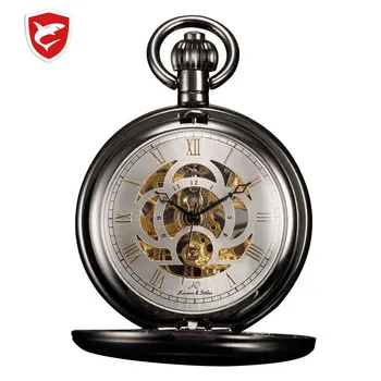 

KS Retro Skeleton White Gold Dial Roman Numeral Relogio Analog Necklace Male Pendant Clock Men Mechanical Pocket Watch / KSP011