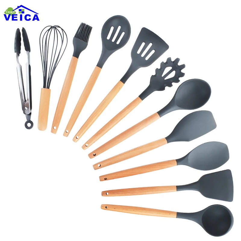 3 Color Silicone Kitchen Tools Cooking Sets Soup Spoon Spatula Non-stick Shovel Utensils Baking Special Heat-resistant
