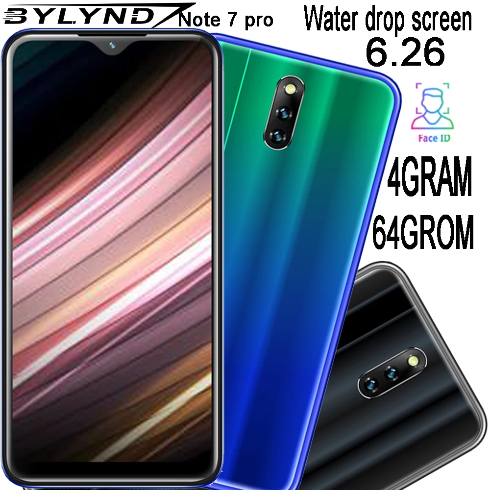 

Note 7 pro Global version Water drop screen smartphones 4G RAM 64G ROM 8MP quad core 6.26" face unlocked Android mobile phones