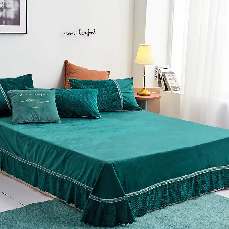 Luxury Style Crystal Velvet Solid Splice Duvet Cover Bed Sheet