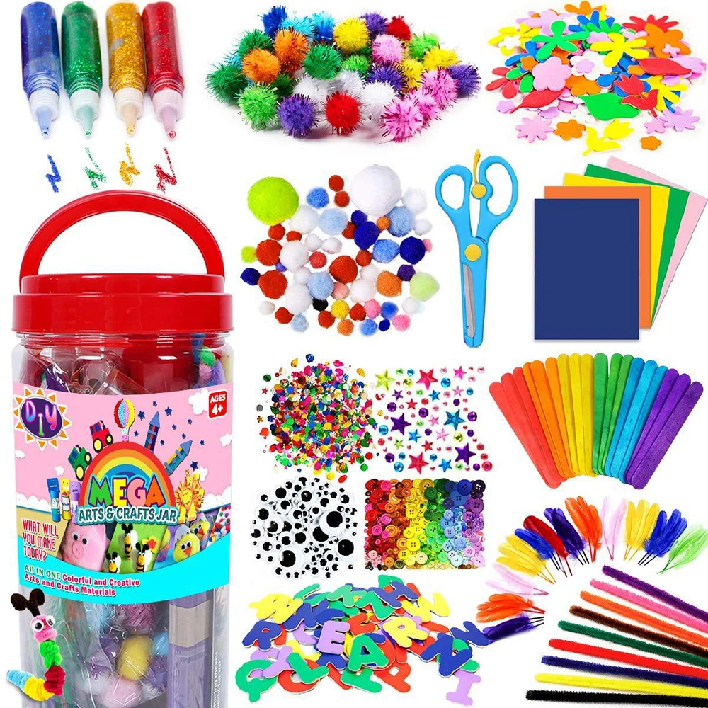 Bricolaje artesanías hechas a mano para niños, conjunto de arte, pegatinas de felpa coloridas de tela de fieltro, Material de papel con pompones y ojos, juguetes educativos para niños
