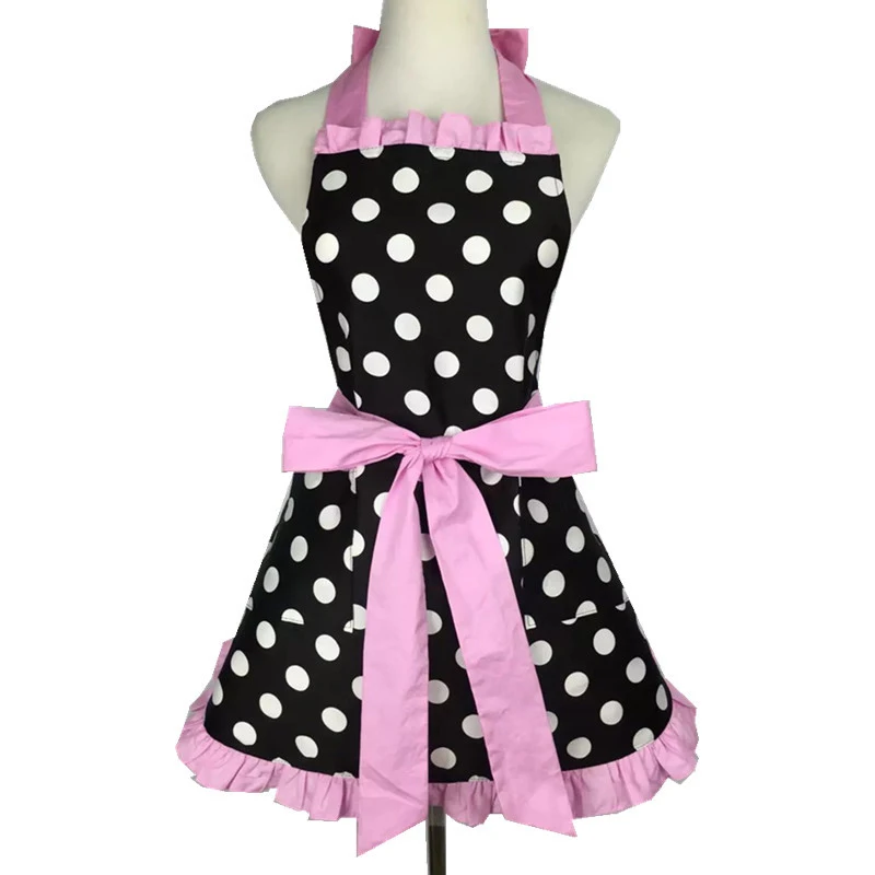 Lovely Sweetheart Retro Kitchen Aprons for Woman Girl Cotton Polka Dot Cooking Salon Pinafore Vintage Apron Dress Christmas Pink