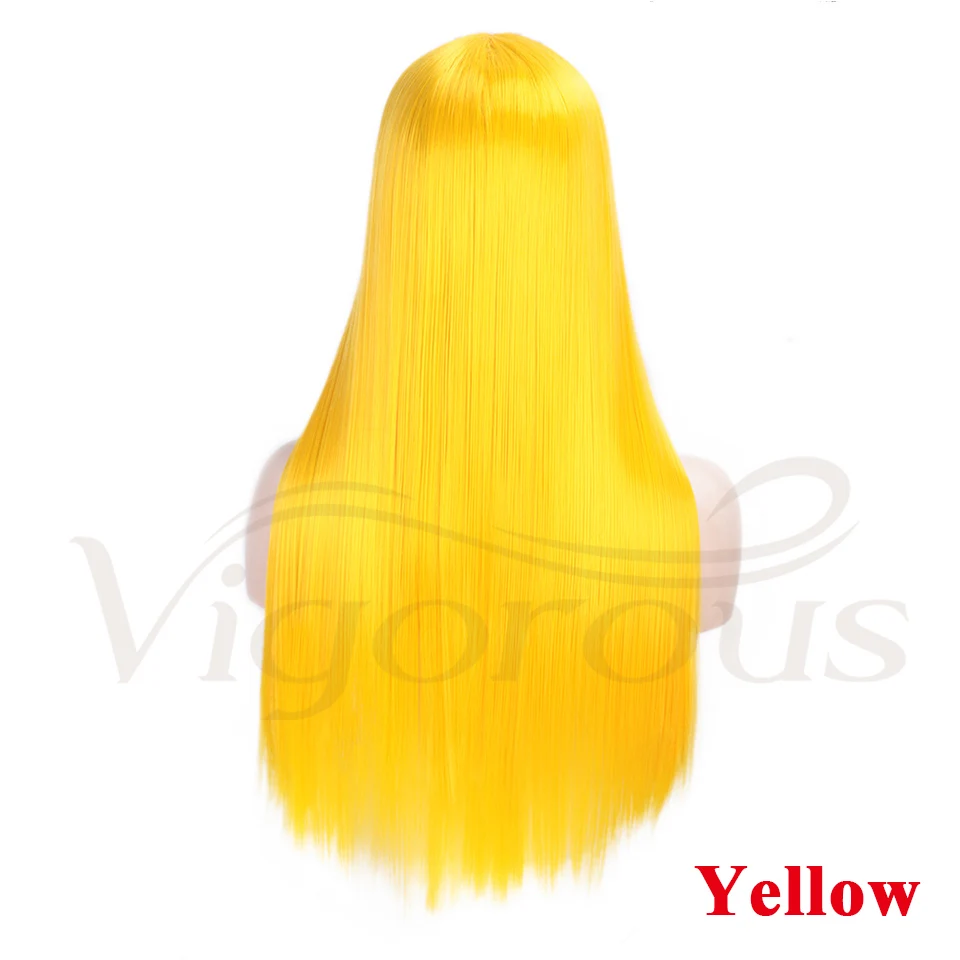 Yellow Энергичные красные парики на кружеве для женщин синтетические длинные прямые парики средний пробор термостойкие волокна натуральный вид 13x4 - Цвет: Yellow