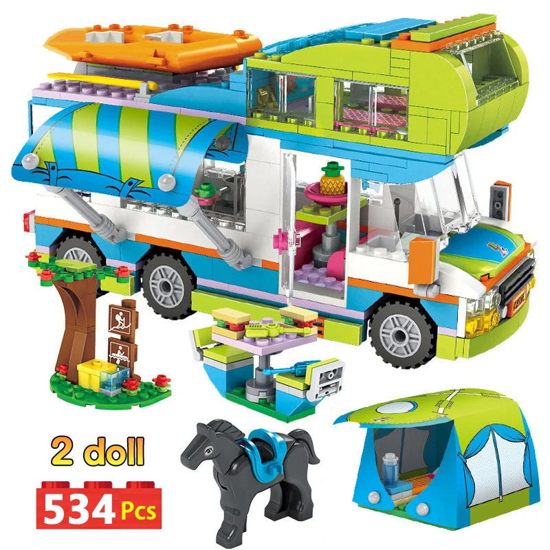 

534pcs Girl City Outing Camper Bus Car Building Blocks Compatible Legoinglys Girls Friends Playmobil Figures Kids Toys Gifts