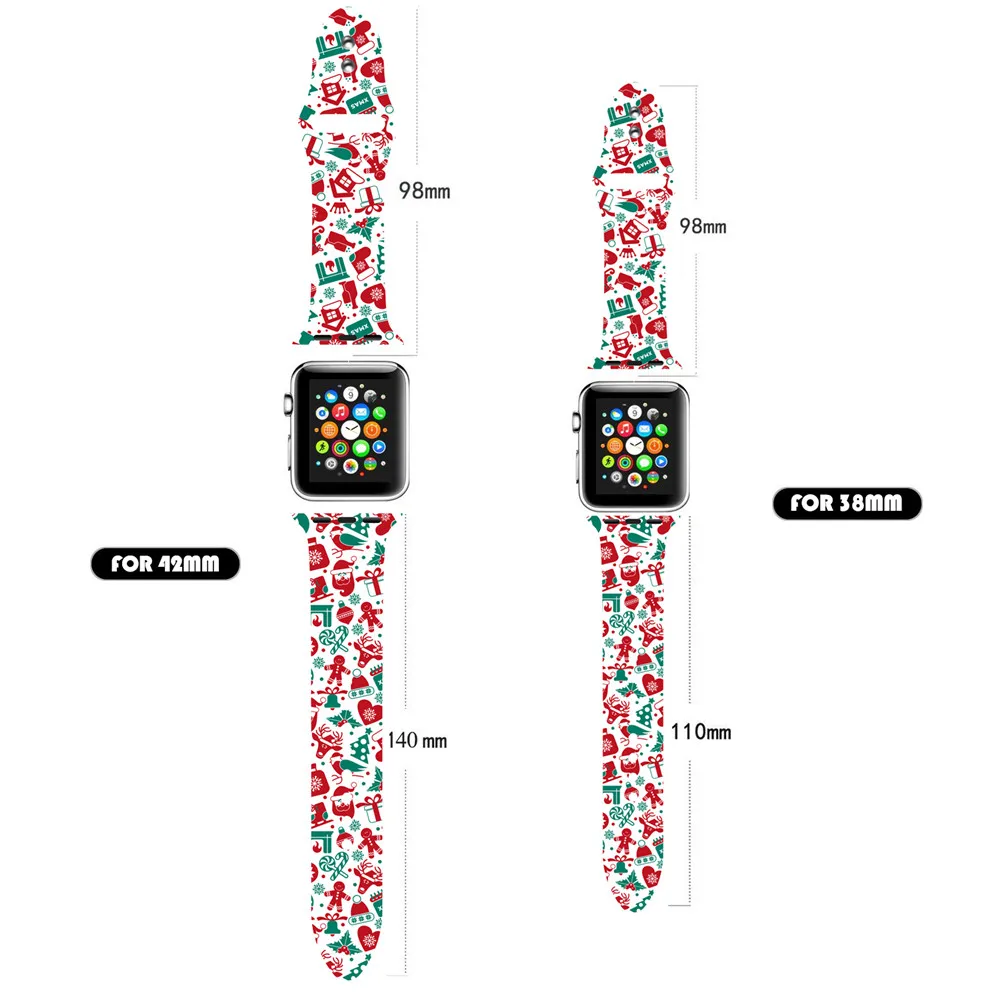 Ремешок для умных часов Apple watch band 5 4 44 мм 40 мм Рождественский силиконовый ремешок для часов браслет с принтом для iWatch 3 2 1 ремешок для часов