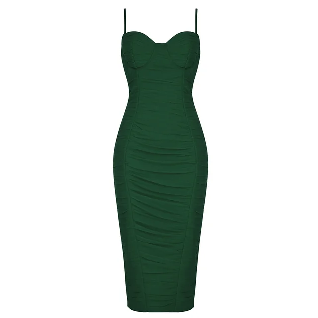 Mesh Draped Bandage Dress 2021 New Arrival Midi Bandage Dress Bodycon Women Summer Green Sexy Party Dress Evening Club Outfits 4