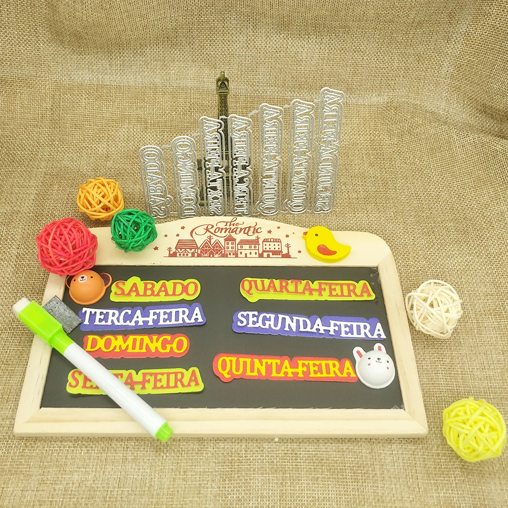 

New 7Pcs 1 week words metal cutting dying form frame for collection album photo album decoration carving handmade paper card