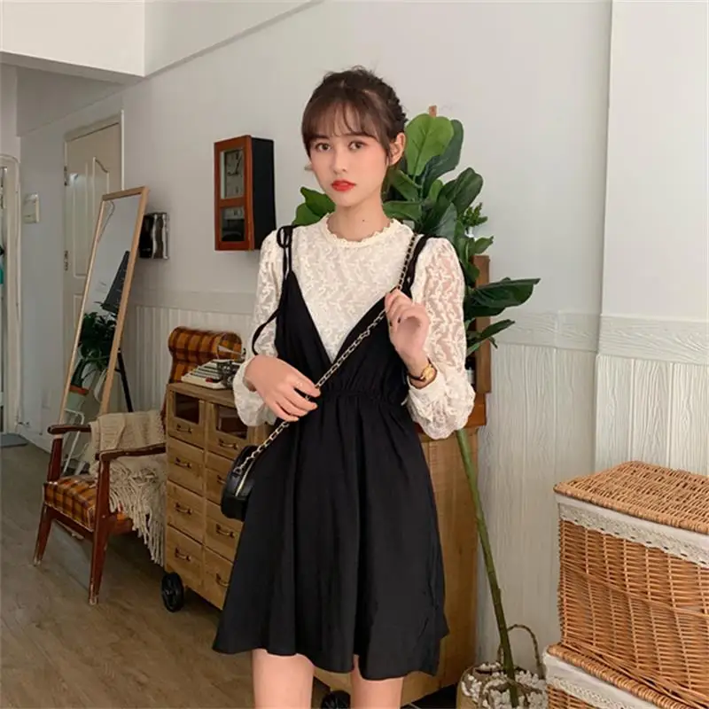 2019 осенние женские платья японский Harajuku Ulzzang винтажное платье с v образным