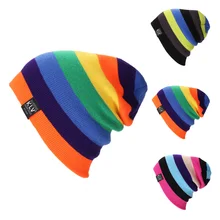 Цветная полосатая вязаная шапка для женщин хип-хоп шапочки шапка для мужчин Зимняя Теплая Лыжная шапка