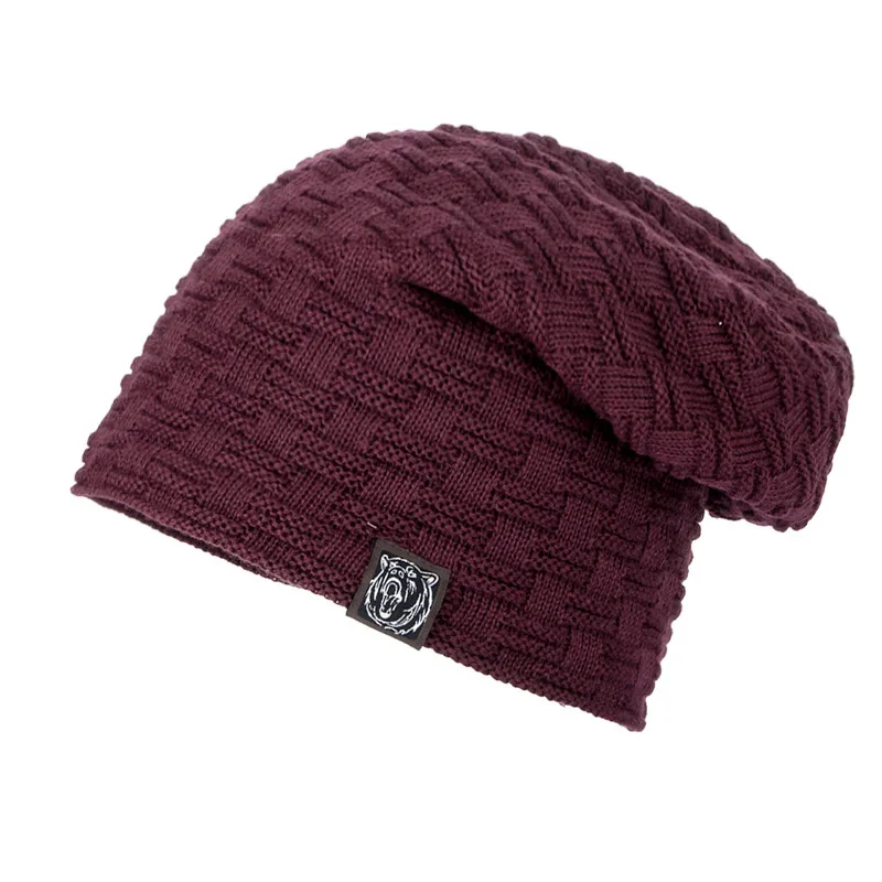 Hats Tide Knitting Wool Hat Winter Increase Down Keep Warm Black Bear Small Mark Pullover Man Outdoors Hat Wm052 - Цвет: bordeaux