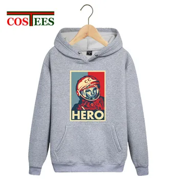 

Vintage Russia CCCP Yuri Gagarin sweatshirts hooded men Soviet HERO cosmonaut 1961 pocket hoodies winter retro warm fleece hoody