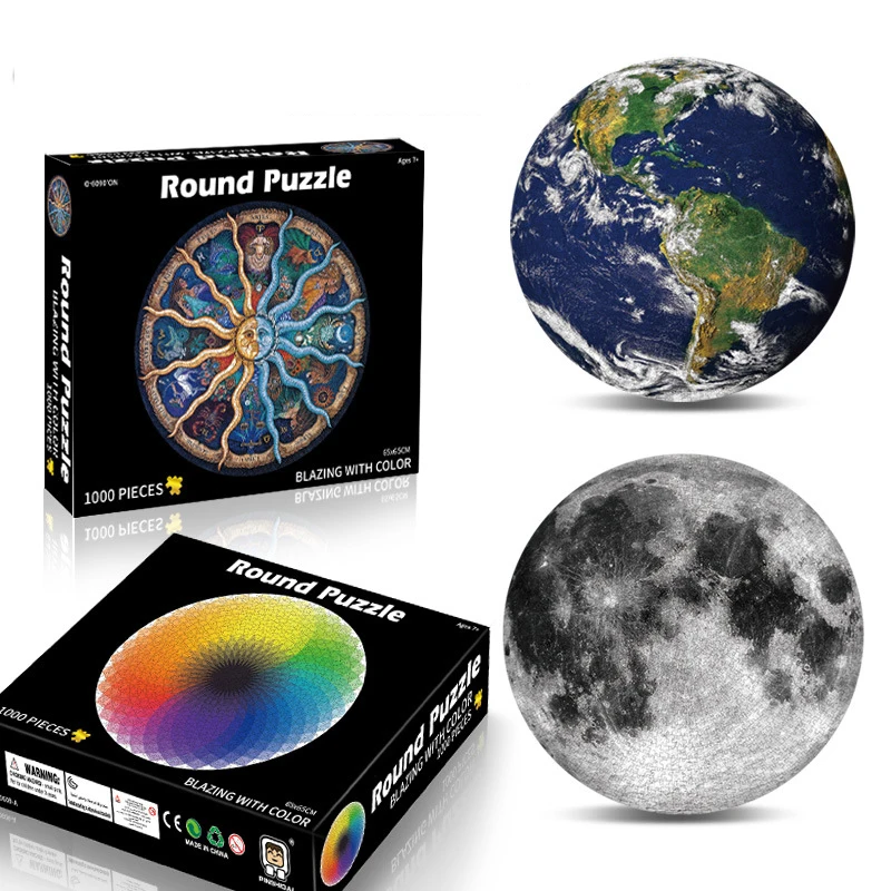 

65*65CM Thickness 2mm Paper Circular Rainbow Puzzle 1000 Pieces for Adult Jigsaw Puzzle Educational Decompression Toys Kids Gift